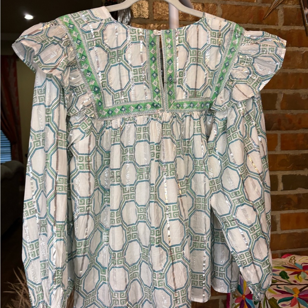 Elegant Blue and Green Geometric Blouse - Picture 8 of 8